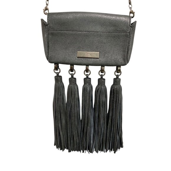 Zac Posen Heavy Tassel Brushed Black Leather Shoulderbag Clutch Hand Strap - Picture 2 of 11